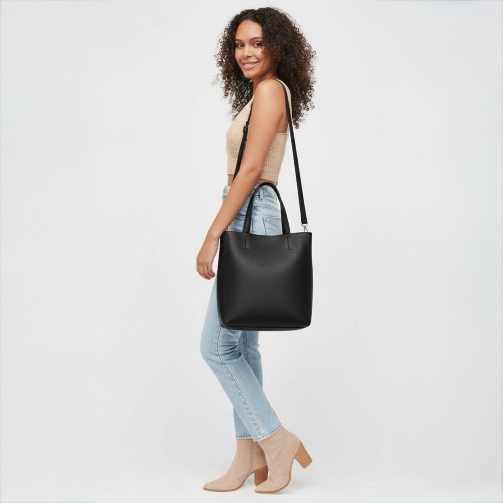 Urban Expressions Marlin Vegan Leather Crossbody Convertible Large Tote Black - Picture 10 of 11